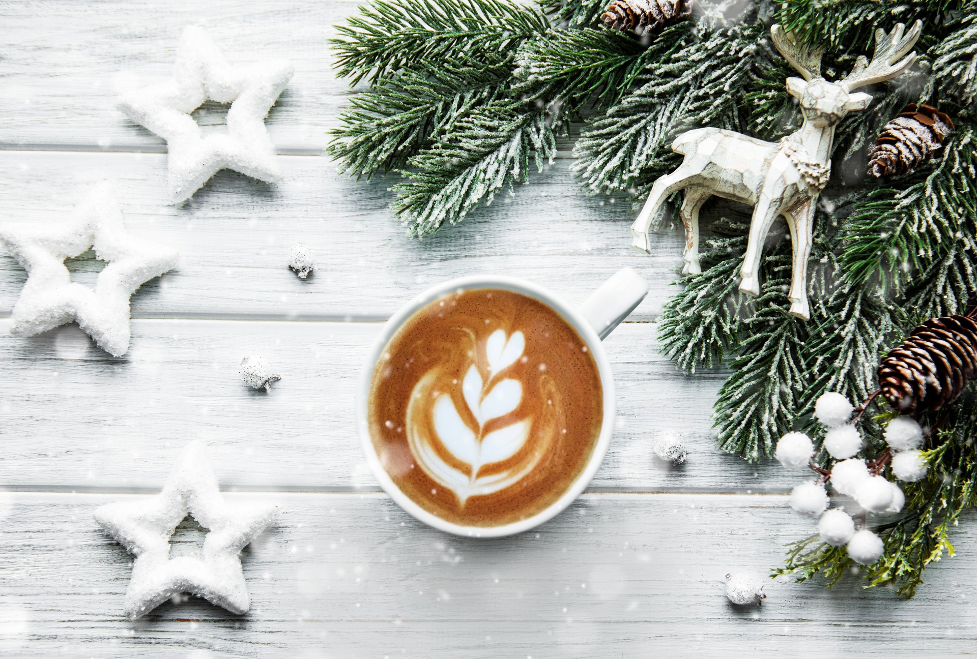 Christmas and happy new year card with cup of coffe